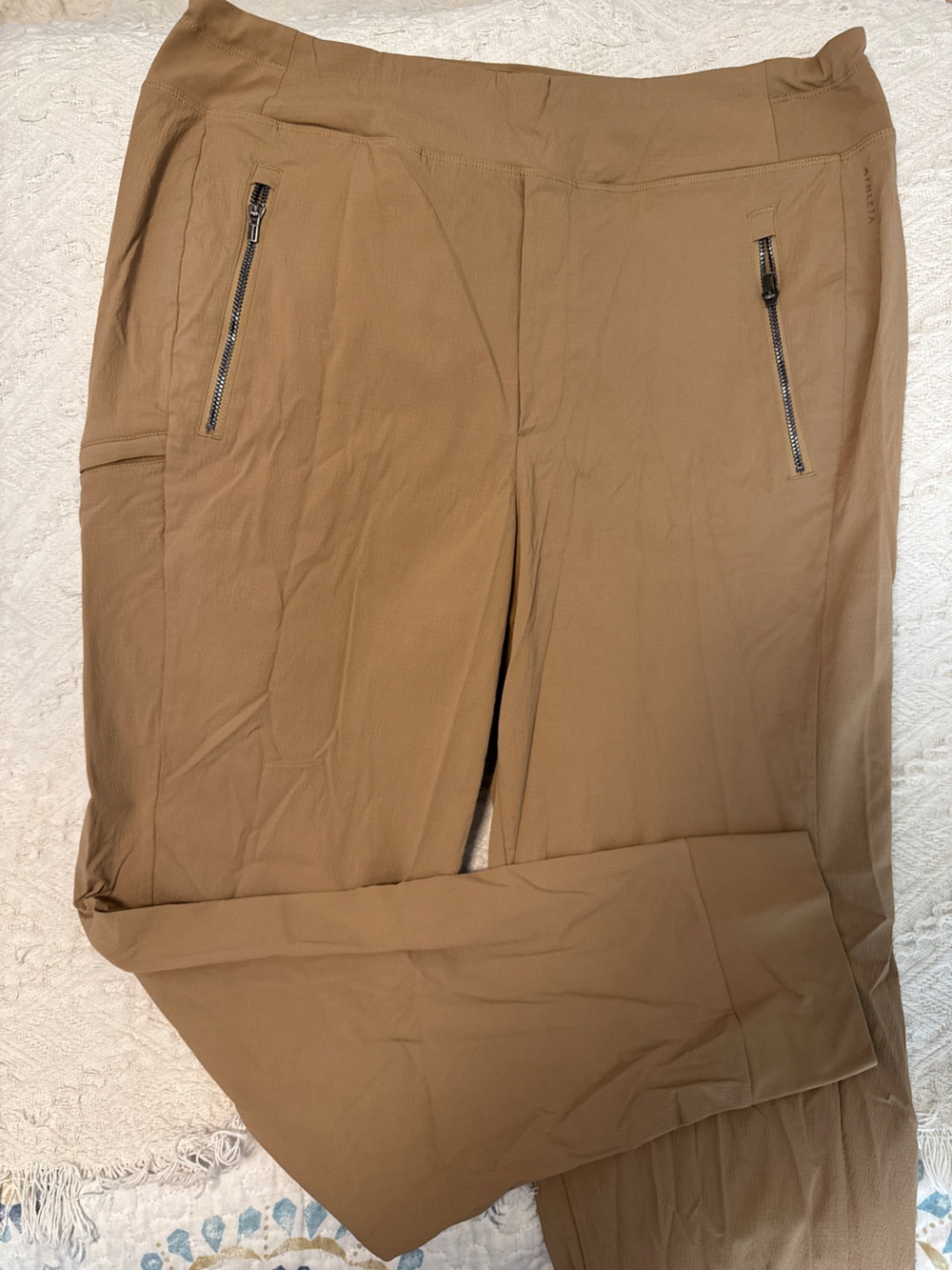Athleta Women’s Lightweight Tan Utility Joggers with Zip Pockets